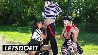 Sexy Street Mimes bemutatja: Szexi édeshármas hatalmas mellekkel és orbitális farkakkal a LetsDoeIt csatornán